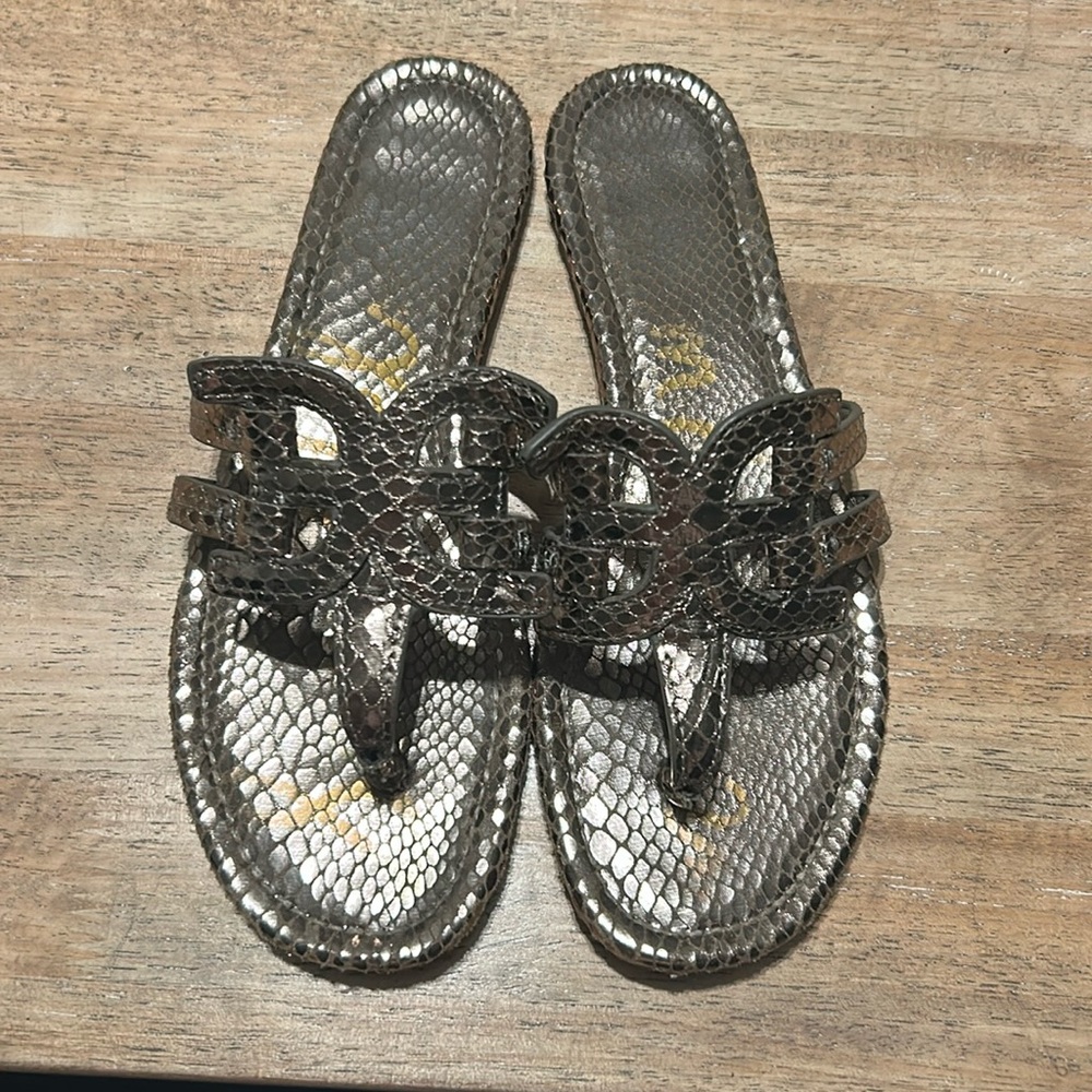 Silver. Sam Edelman, flat sandals. Size 7.5